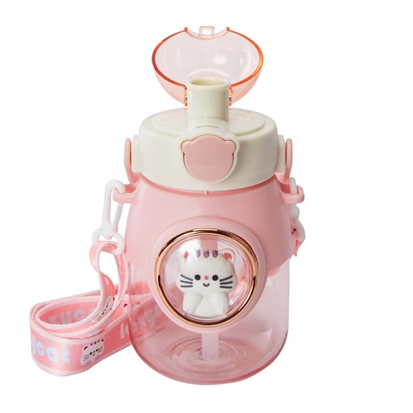 Cute Pink Water Bottle with Cat Design - Picture 4 of 13